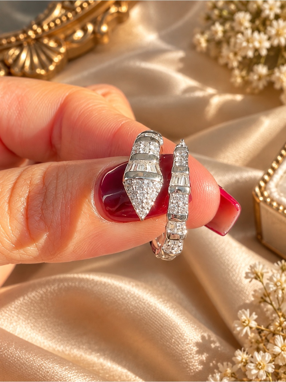 Silver Crystal Snake Wrap Ring
